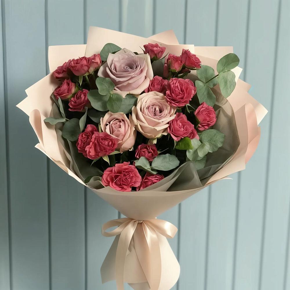 Букет цветов из: Гвоздики и Розы в Поселок санатория Озеро Белое