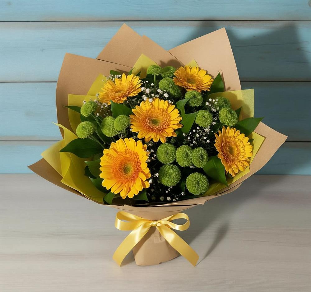 Букет цветов из: Герберы и Хризантемы в Поселок санатория Озеро Белое