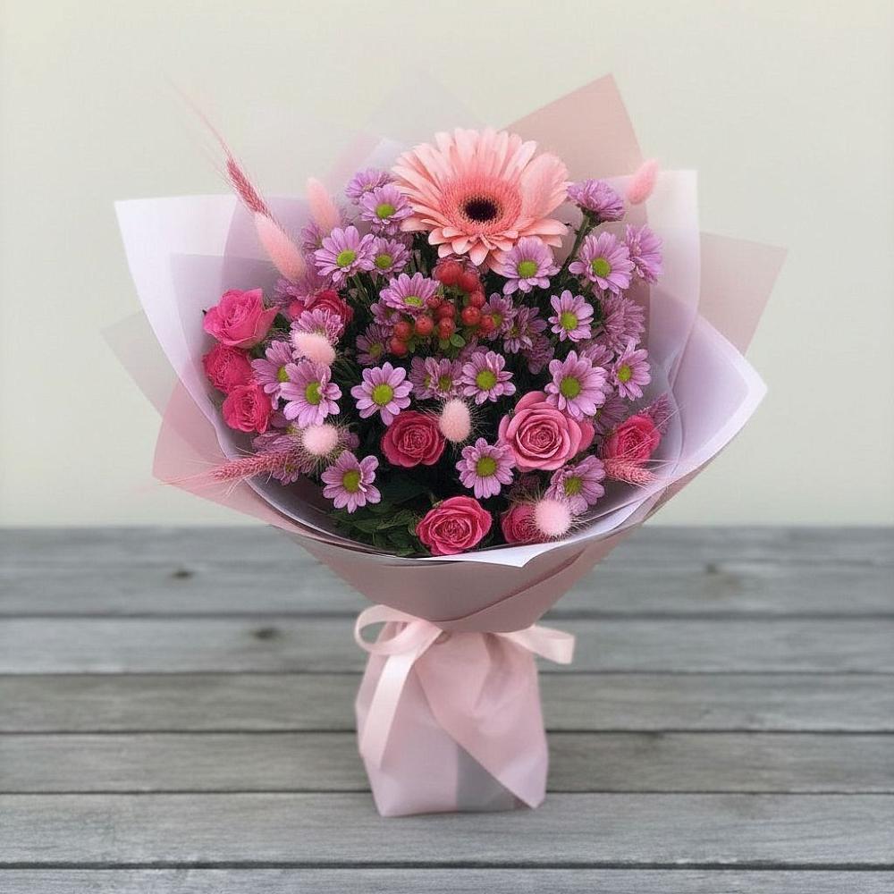 Букет цветов из: Розы, Герберы и Хризантемы в Поселок санатория Озеро Белое