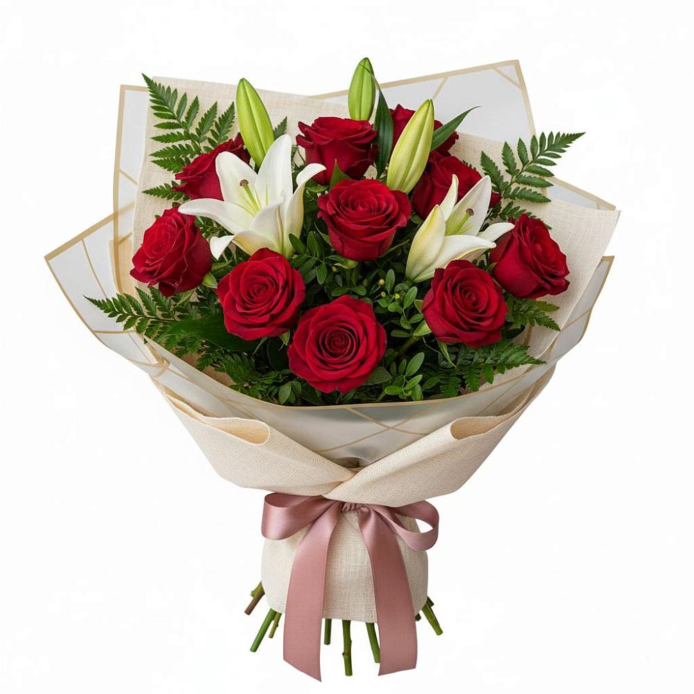 Букет цветов из: Лилии и Розы в Поселок санатория Озеро Белое