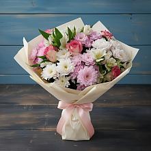 Букет цветов из:  Хризантемы, Альстромерии и Розы в Поселок санатория Озеро Белое