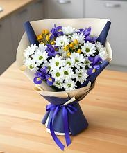 Букет цветов из:  Розы, Ирисы и Хризантемы #REPLACE_PRED# Поселок санатория Озеро Белое