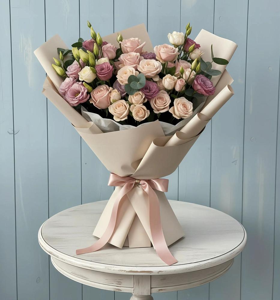 Букет цветов из: Розы и Лизиантусы в Поселок санатория Озеро Белое