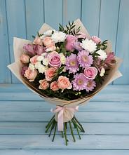 Букет цветов из:  Хризантемы, Розы и Альстромерии #REPLACE_PRED# Поселок санатория Озеро Белое