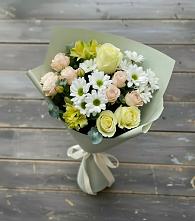 Букет цветов из:  Альстромерии, Розы и Хризантемы в Поселок санатория Озеро Белое