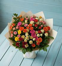 Букет Микс из разноцветных кустовых роз в Поселок санатория Озеро Белое